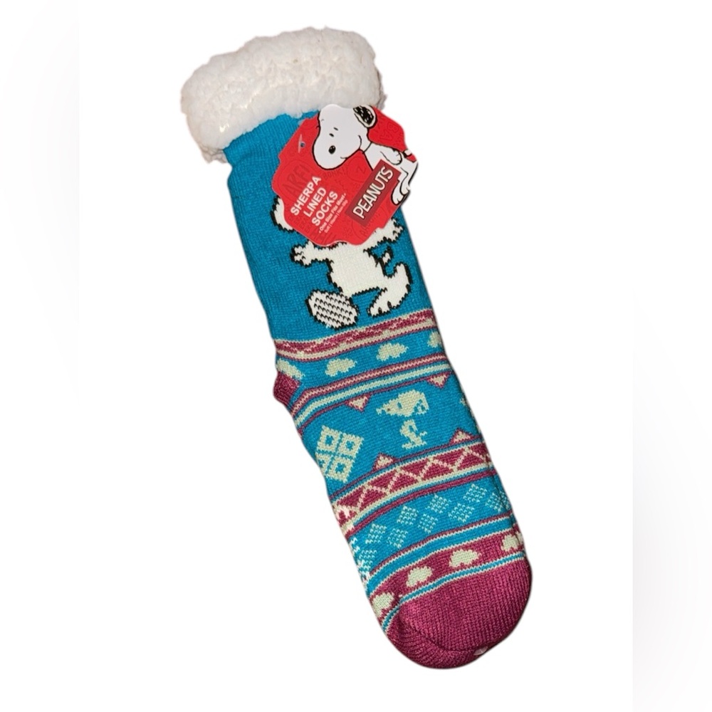 •PEANUTS•NWT SNOOPY BLUE & MAROON SHERPA LINED NOVELTY SOCKS ONE SIZE FITS MOST